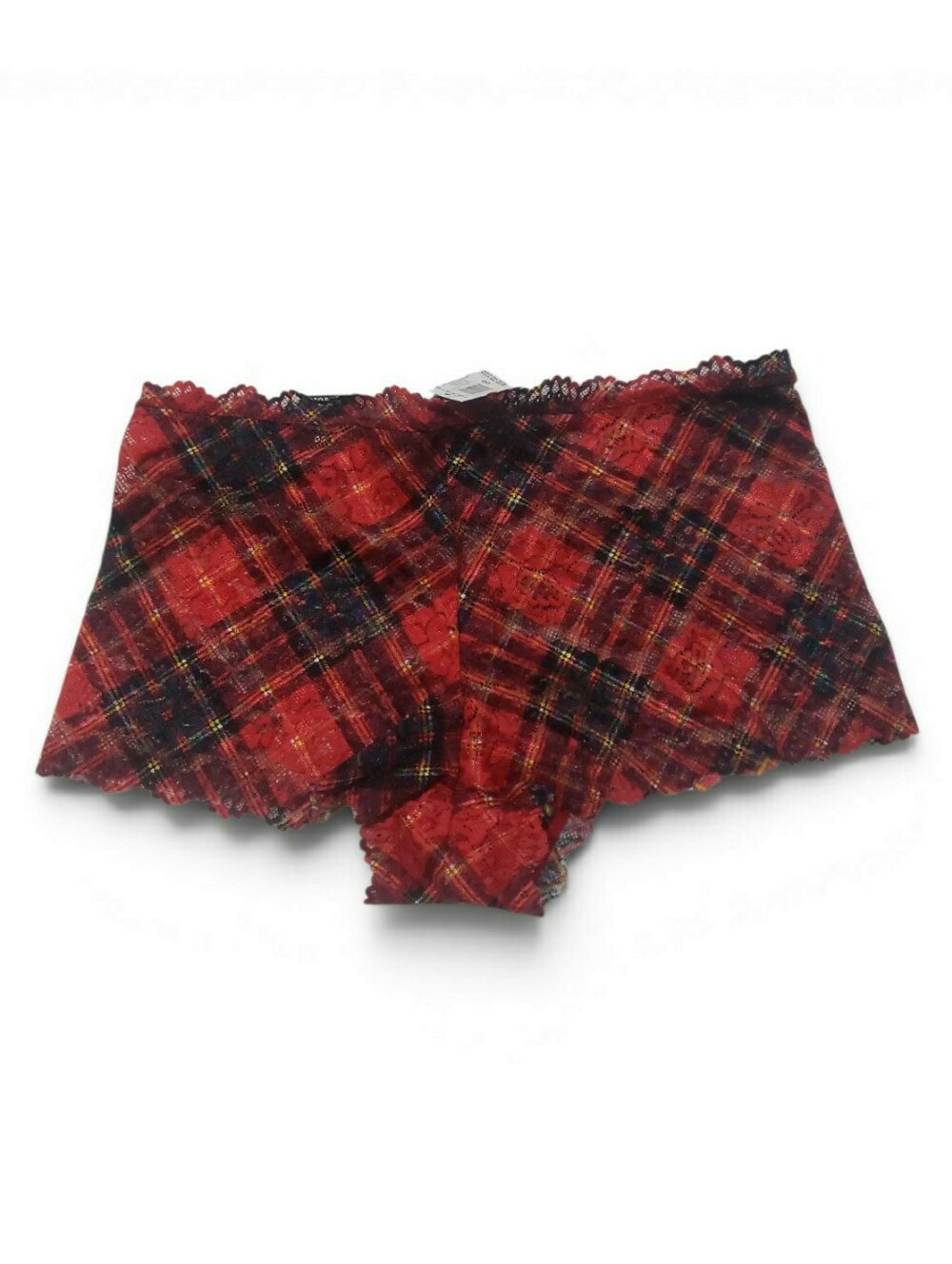 TORRID PLAID ALLOVER LACE CHEEKY PANTY UNDERWEAR FESTIVE JESTER RED Size 00 M